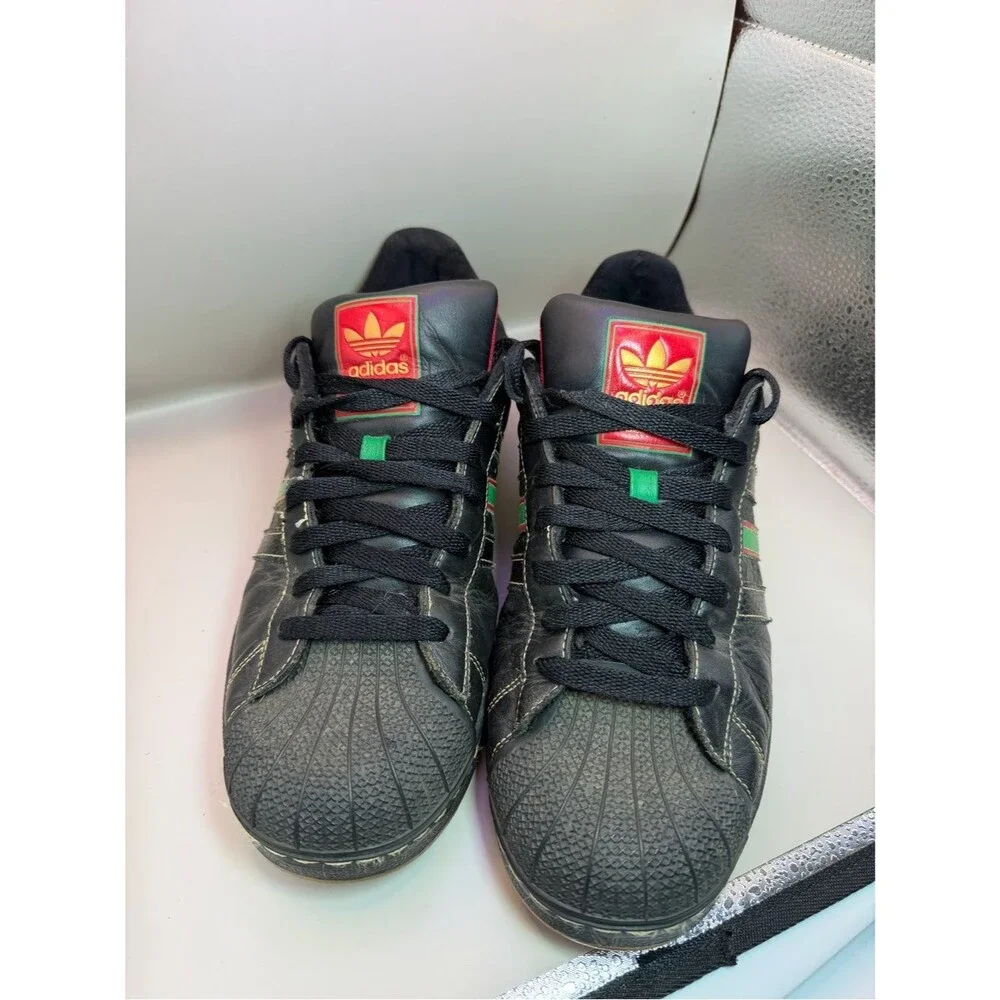 Adidas Superstar Black Leather Red Green Stripe Shell Toe Sz 11